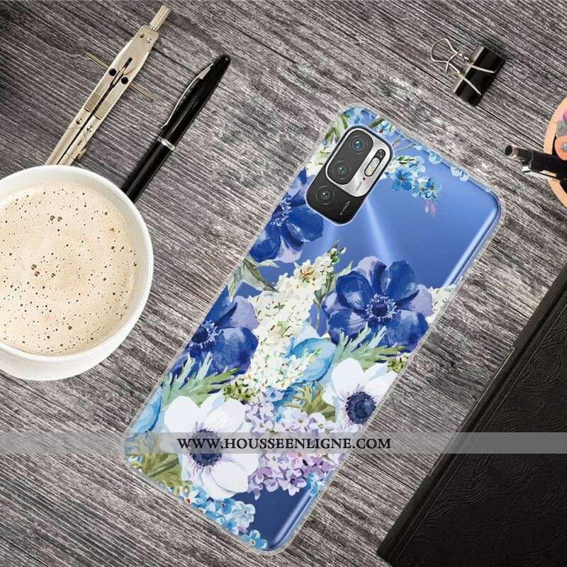 Coque Xiaomi Redmi Note 10 5G / Poco M3 Pro 5G Fleurs Bleues Aquarelle