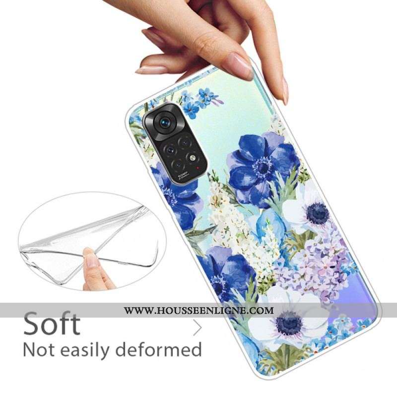 Coque Xiaomi Redmi Note 11 / 11s Transparente Fleurs Bleues Aquarelle