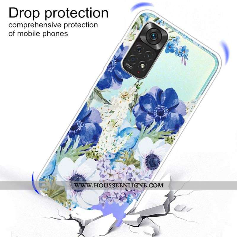 Coque Xiaomi Redmi Note 11 / 11s Transparente Fleurs Bleues Aquarelle