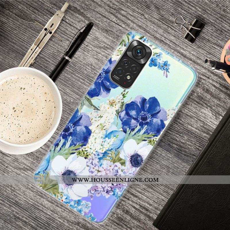 Coque Xiaomi Redmi Note 11 Pro /  Note 11 Pro 5G Fleurs Bleues Aquarelle