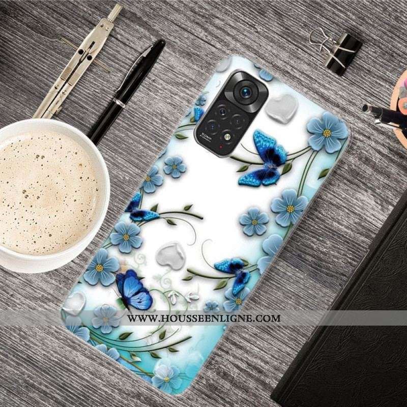 Coque Xiaomi Redmi Note 11 Pro /  Note 11 Pro 5G Papillons et Fleurs Rétros