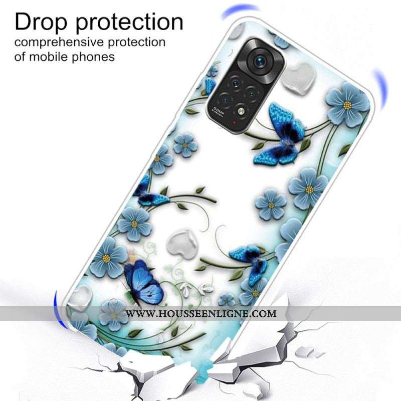 Coque Xiaomi Redmi Note 11 Pro /  Note 11 Pro 5G Papillons et Fleurs Rétros