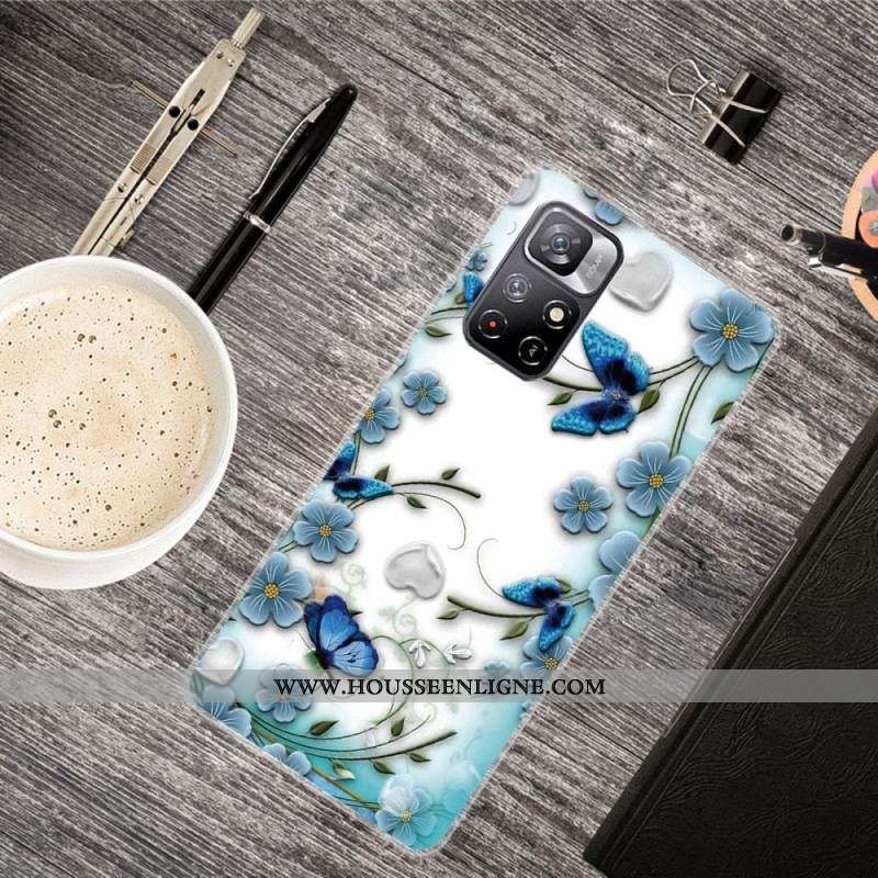 Coque Xiaomi Redmi Note 11 Pro Plus 5G Fleurs et Papillons Bleus