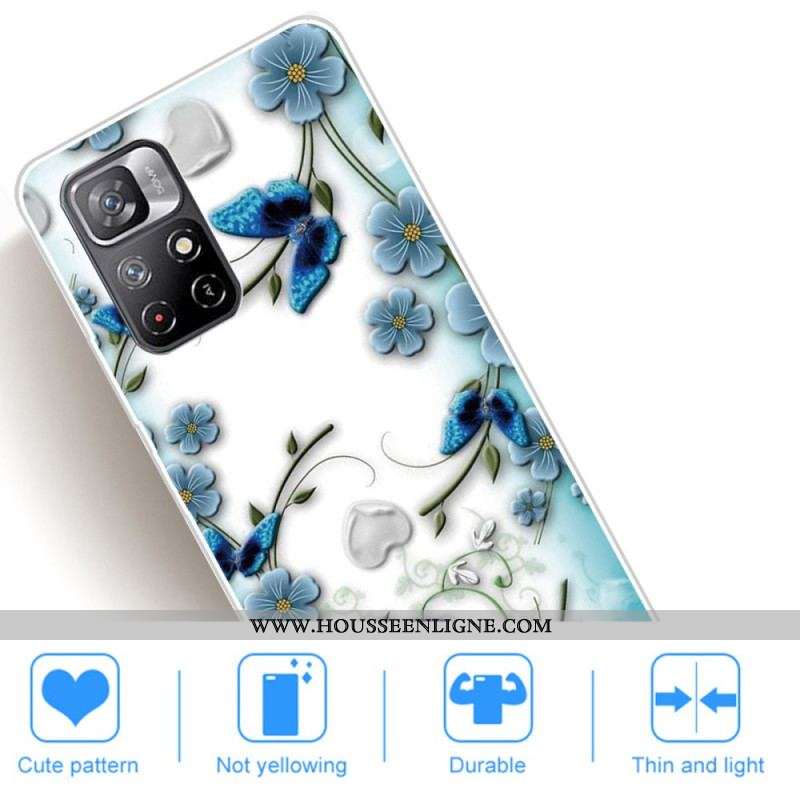 Coque Xiaomi Redmi Note 11 Pro Plus 5G Fleurs et Papillons Bleus