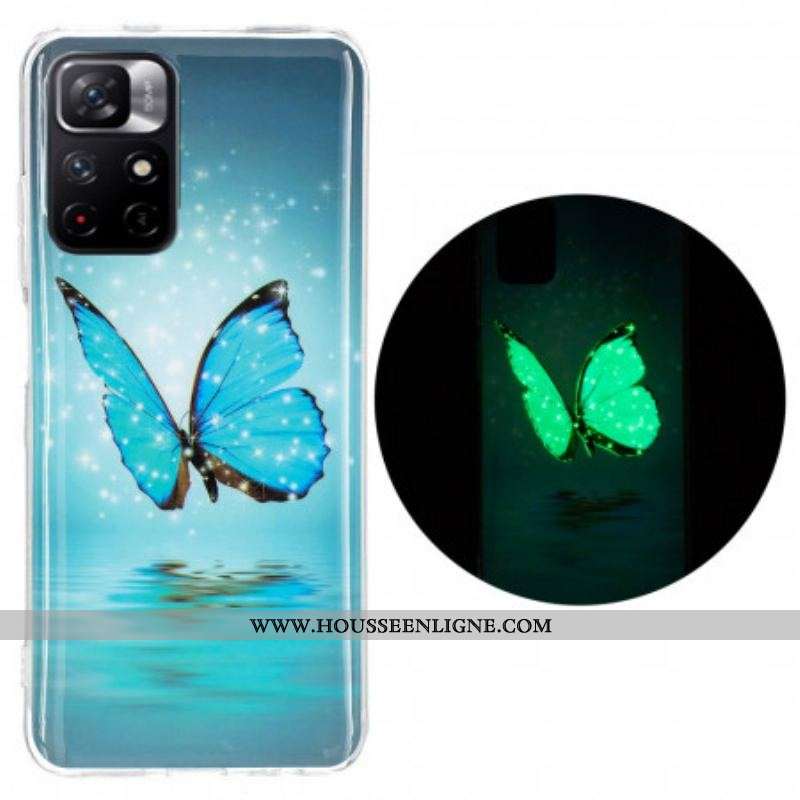 Coque Xiaomi Redmi Note 11 Pro Plus 5G Papillon Bleu Fluorescente