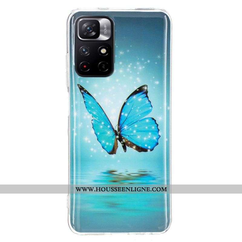 Coque Xiaomi Redmi Note 11 Pro Plus 5G Papillon Bleu Fluorescente