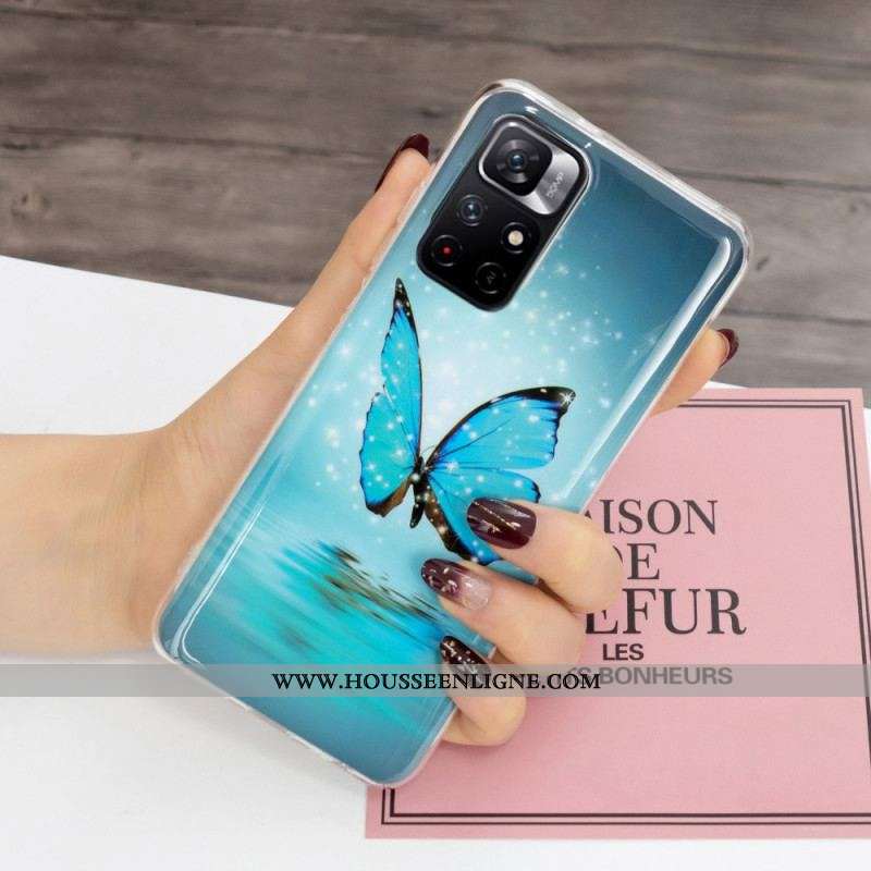 Coque Xiaomi Redmi Note 11 Pro Plus 5G Papillon Bleu Fluorescente