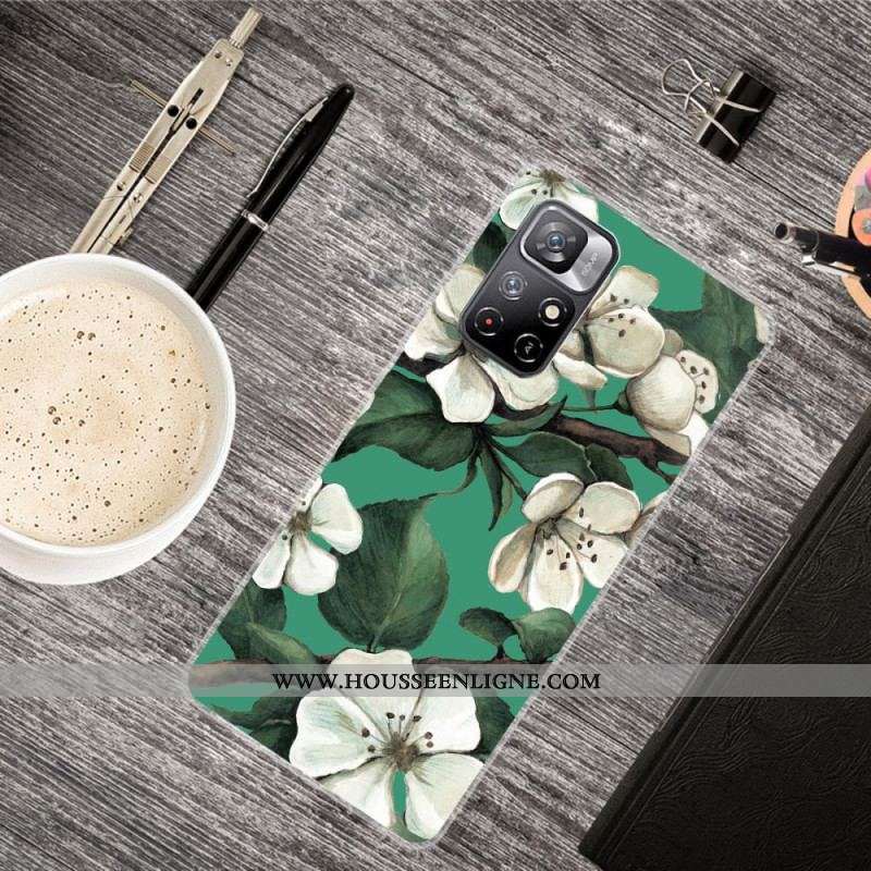 Coque Xiaomi Redmi Note 11 Pro Plus 5G Silicone Fleurs Blanches