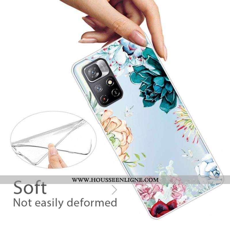 Coque Xiaomi Redmi Note 11 Pro Plus 5G Transparente Fleurs Aquarelle