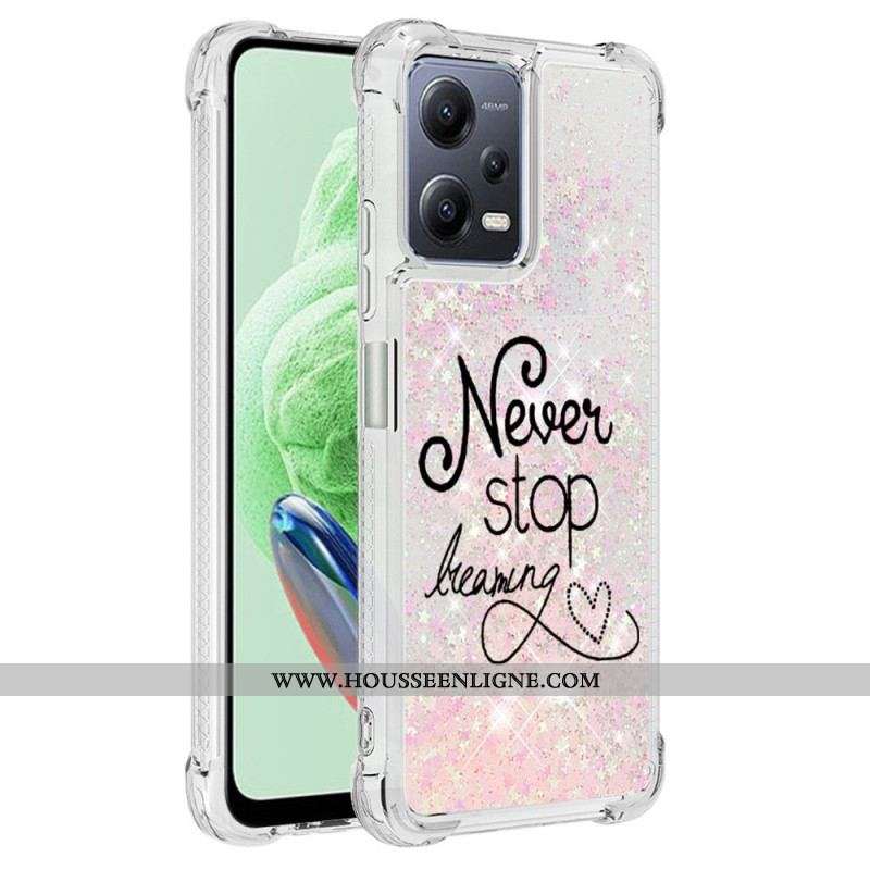 Coque Xiaomi Redmi Note 12/Poco X5 5G Paillettes Never Stop Dreaming