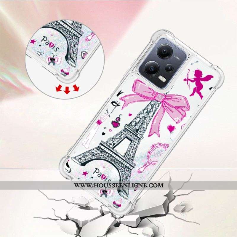 Coque Xiaomi Redmi Note 12/Poco X5 5G Paillettes Tour Eiffel