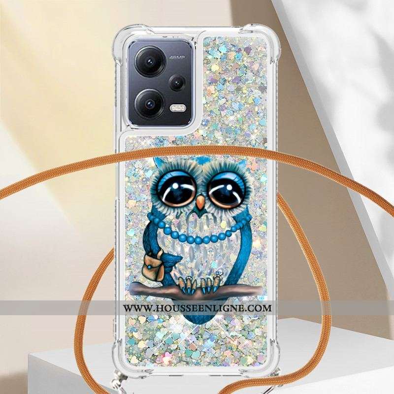 Coque Xiaomi Redmi Note 12/Poco X5 5G à Cordon Paillettes Miss Hibou