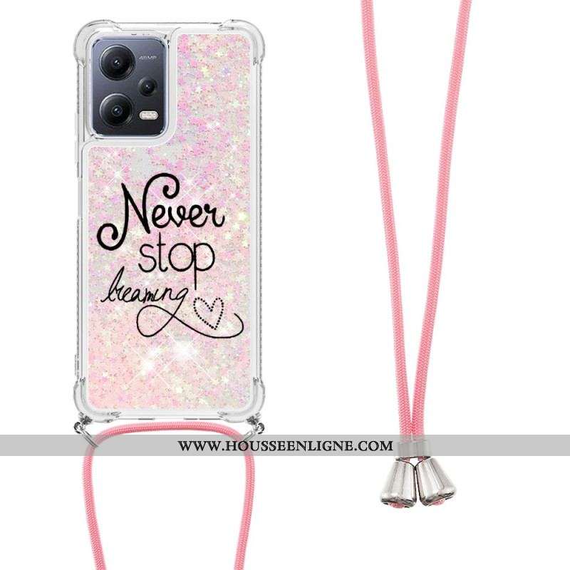 Coque Xiaomi Redmi Note 12/Poco X5 5G à Cordon Paillettes Never Stop