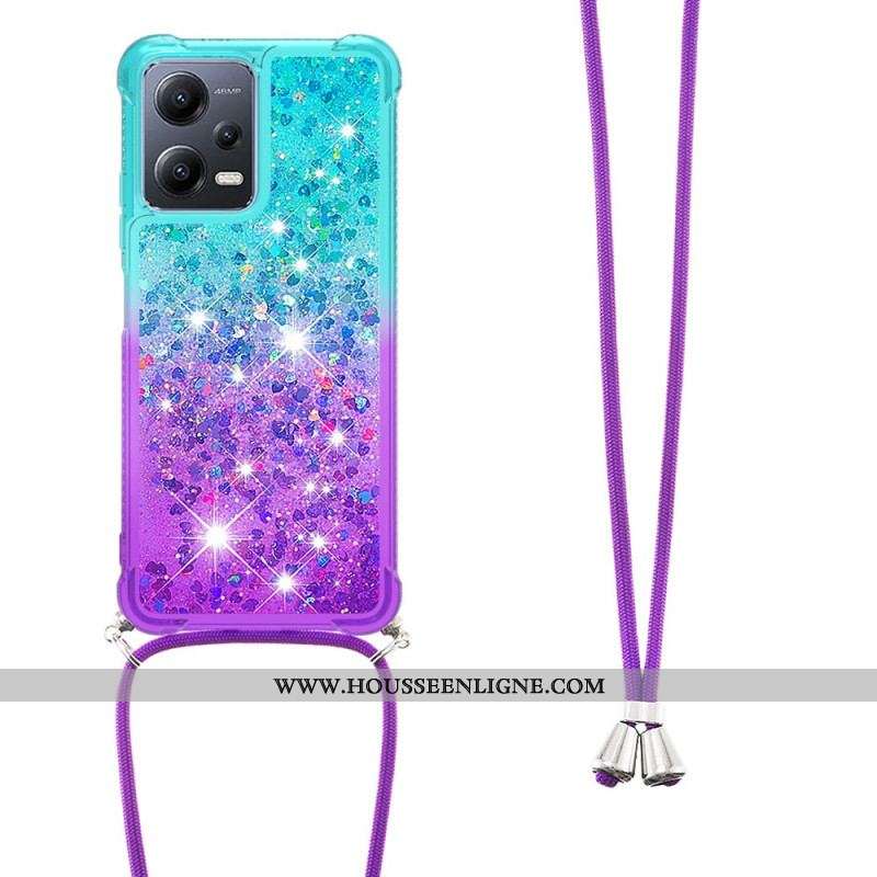 Coque Xiaomi Redmi Note 12/Poco X5 5G à Cordon Silicone Paillettes