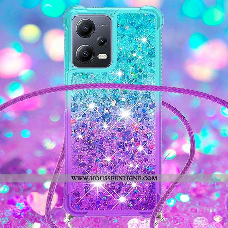 Coque Xiaomi Redmi Note 12/Poco X5 5G à Cordon Silicone Paillettes