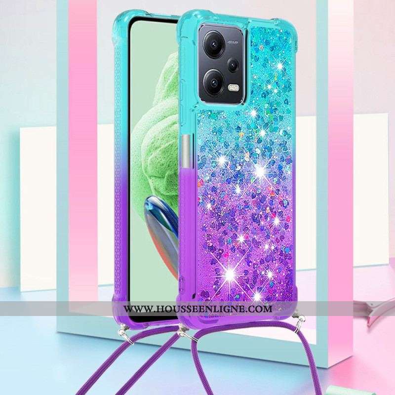 Coque Xiaomi Redmi Note 12/Poco X5 5G à Cordon Silicone Paillettes