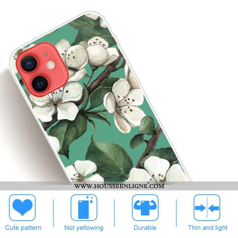 Coque iPhone 13 Mini Fleurs Blanches Peintes