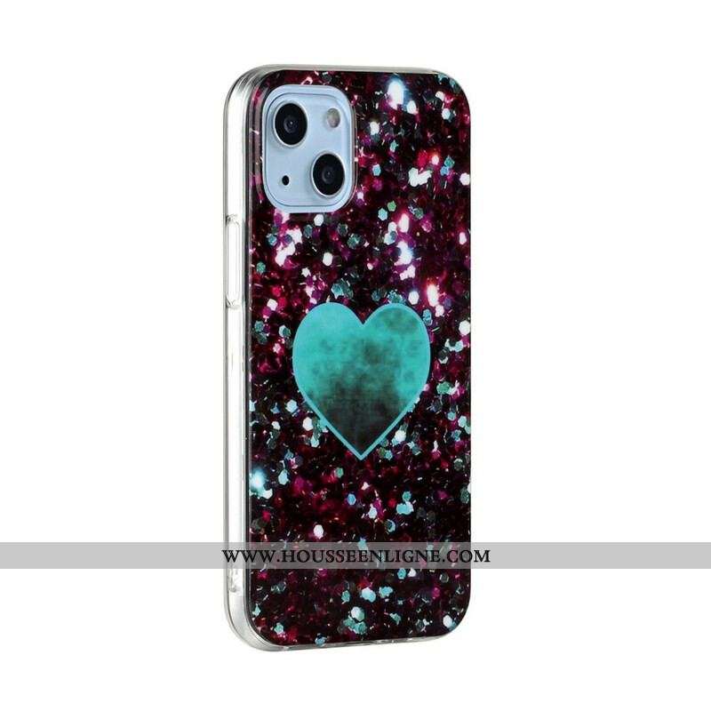 Coque iPhone 13 Mini Marbre Paillettes