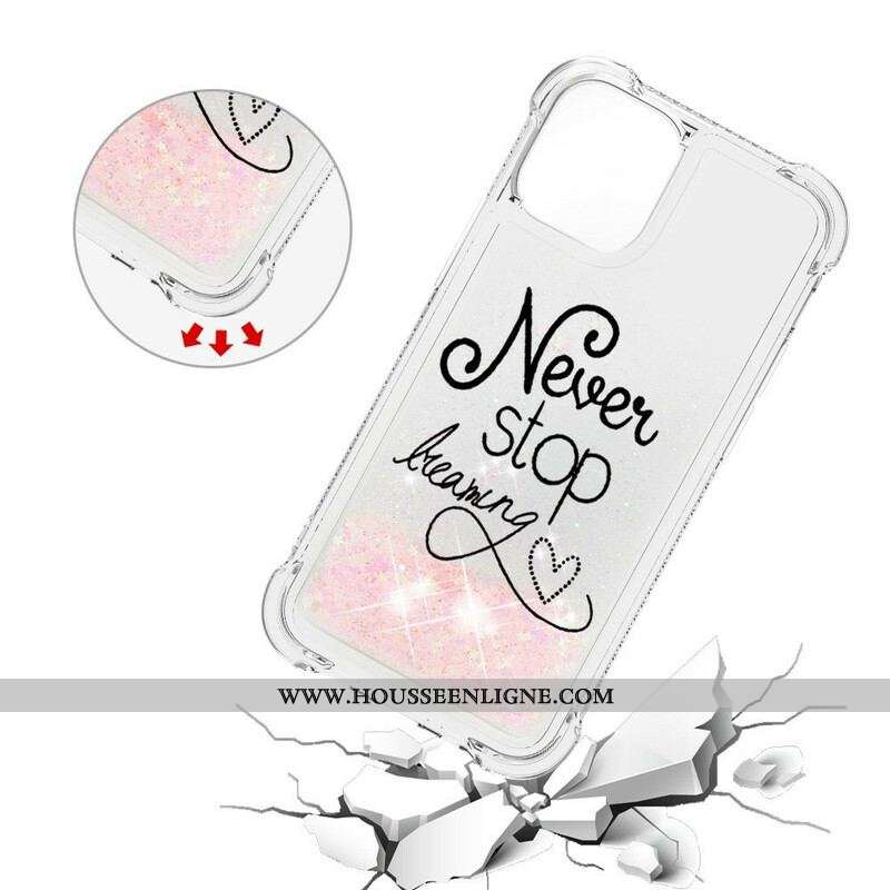 Coque iPhone 13 Mini Never Stop Dreaming Paillettes