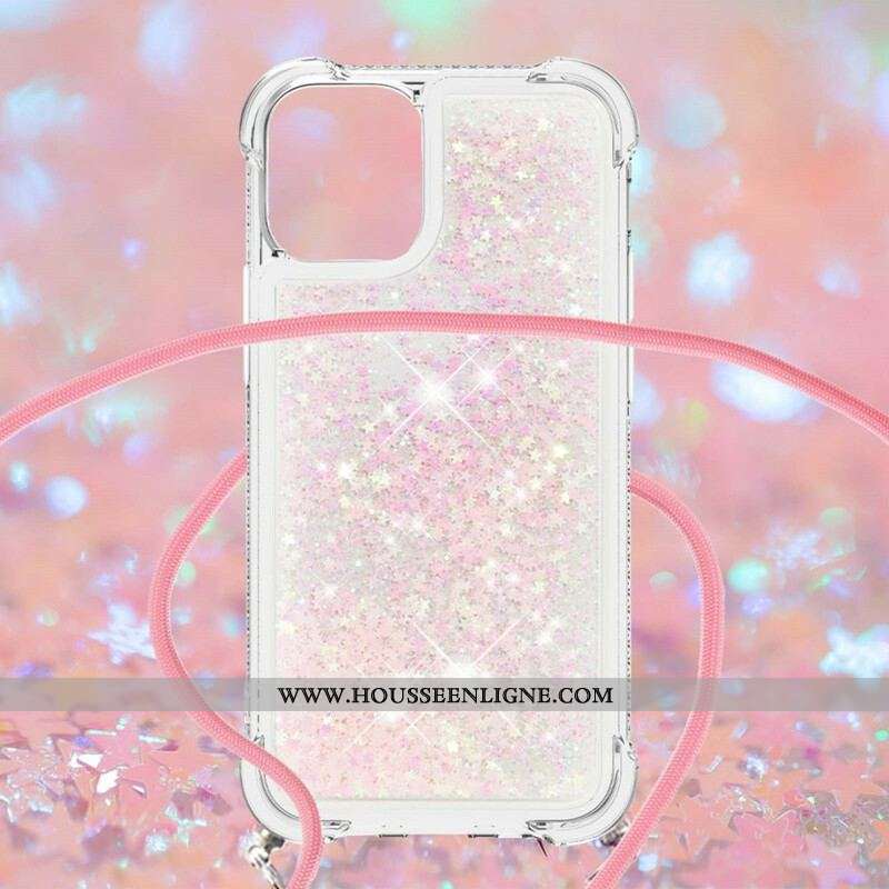 Coque iPhone 13 Mini Paillettes avec Cordon