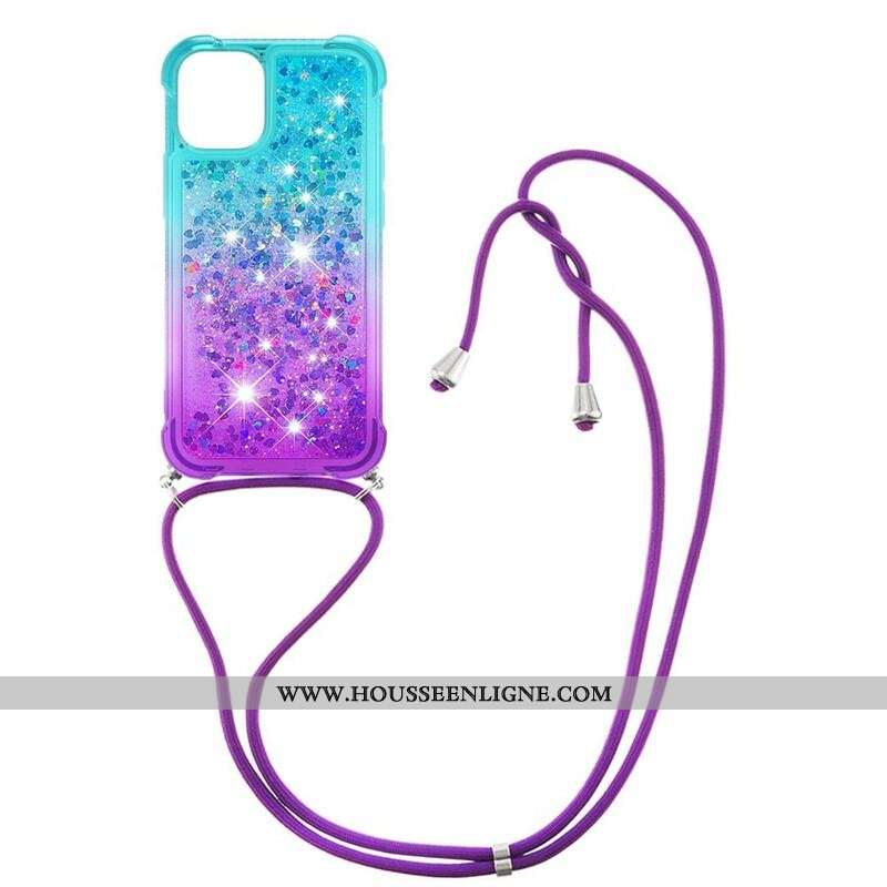 Coque iPhone 13 Mini Silicone Paillettes et Cordon