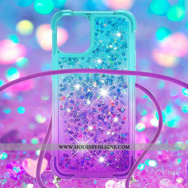 Coque iPhone 13 Mini Silicone Paillettes et Cordon