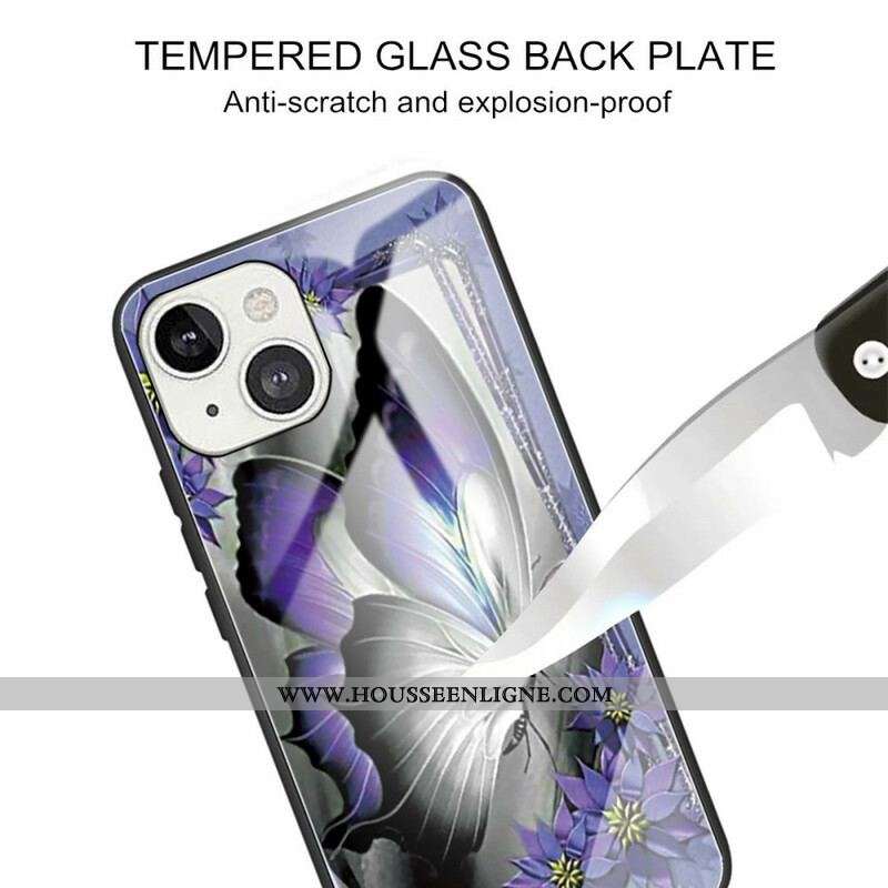 Coque iPhone 13 Mini Verre Trempé Papillon Violet