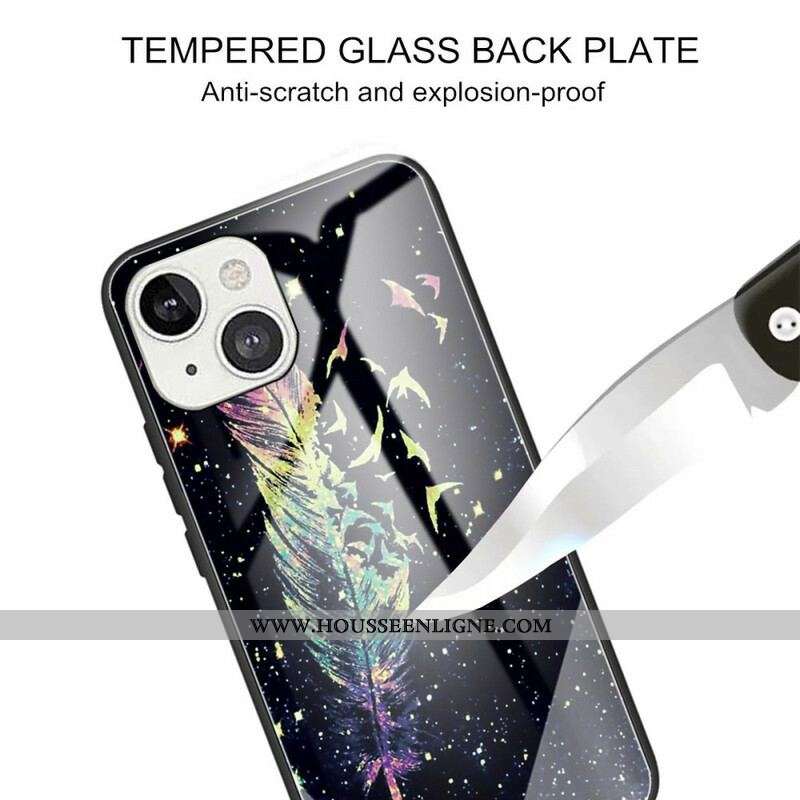 Coque iPhone 13 Mini Verre Trempé Plume