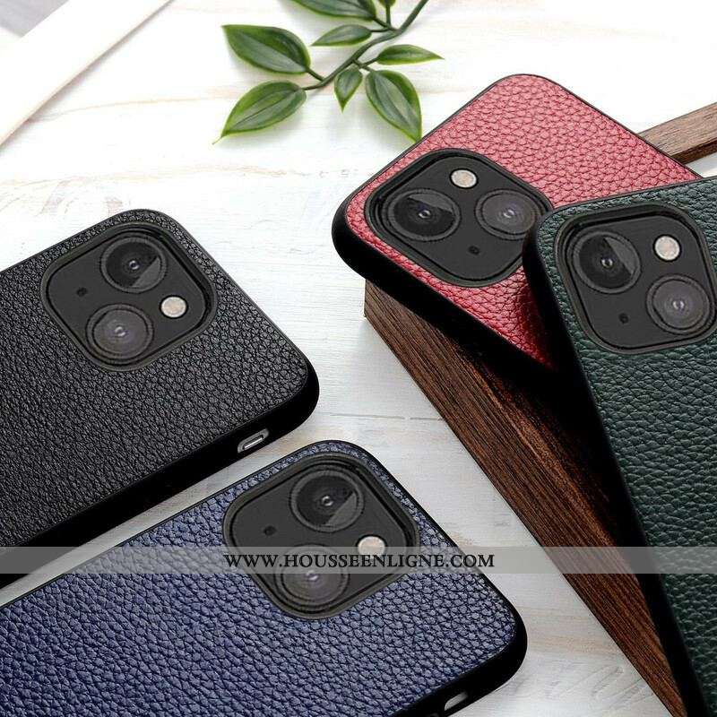 Coque iPhone 13 Mini Véritable Cuir Litchi