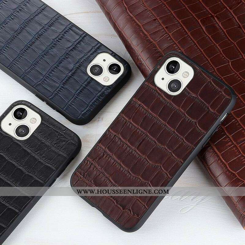 Coque iPhone 13 Mini Véritable Cuir Texture Crocodile