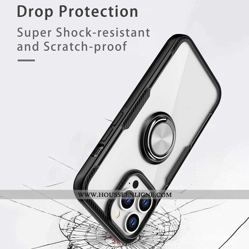 Coque iPhone 13 Pro Fibre Carbone Anneau Métallique