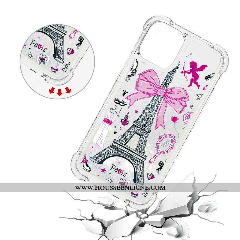 Coque iPhone 13 Pro La Tour Eiffel Paillettes