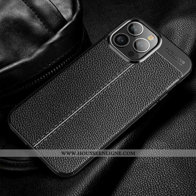 Coque iPhone 13 Pro Max Effet Cuir Litchi Double Line