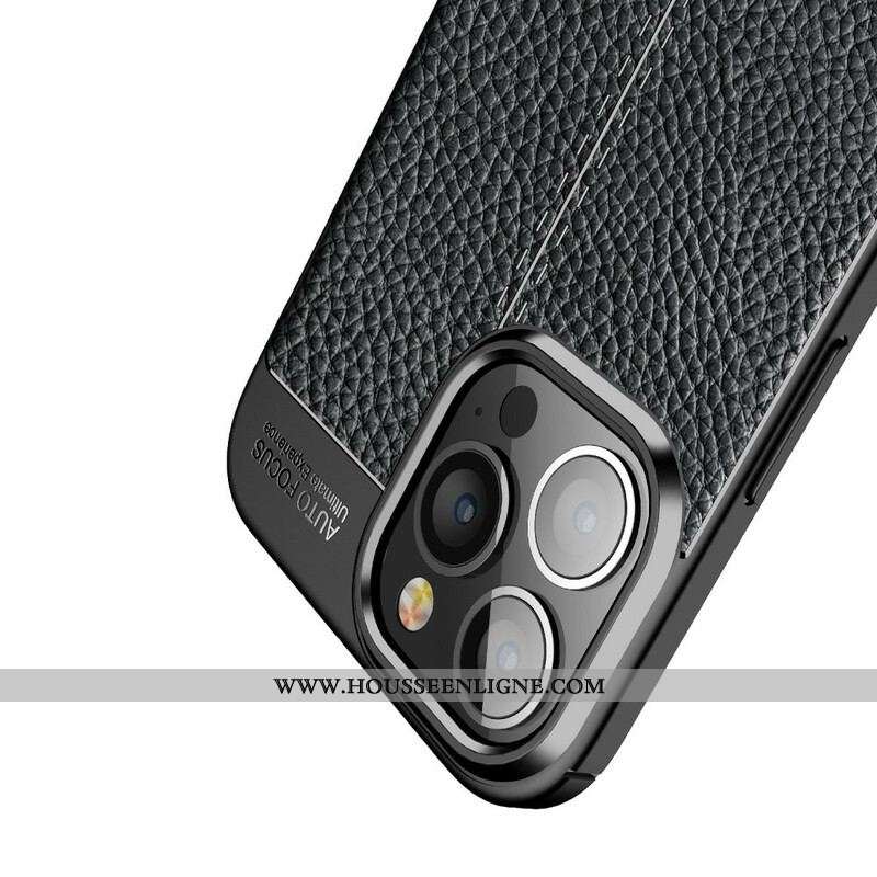 Coque iPhone 13 Pro Max Effet Cuir Litchi Double Line