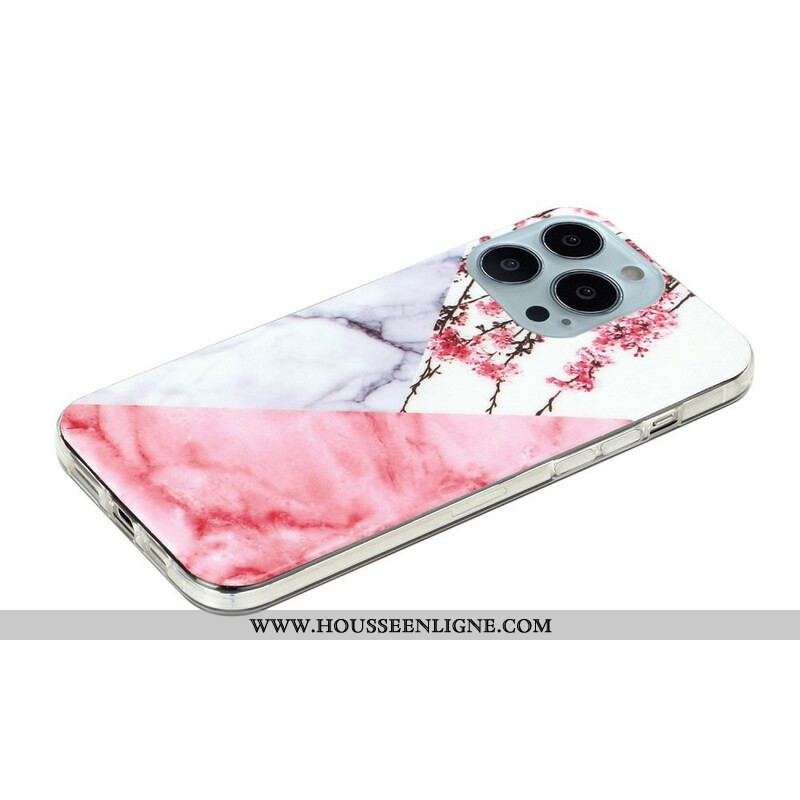 Coque iPhone 13 Pro Max Marbrée Fleurs de Prunier