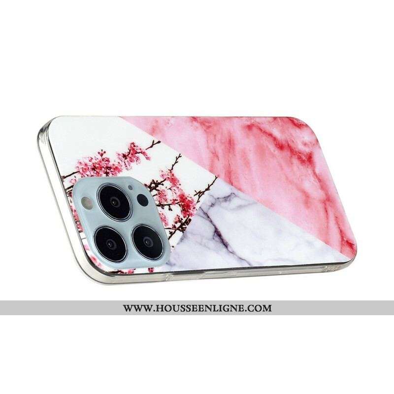 Coque iPhone 13 Pro Max Marbrée Fleurs de Prunier