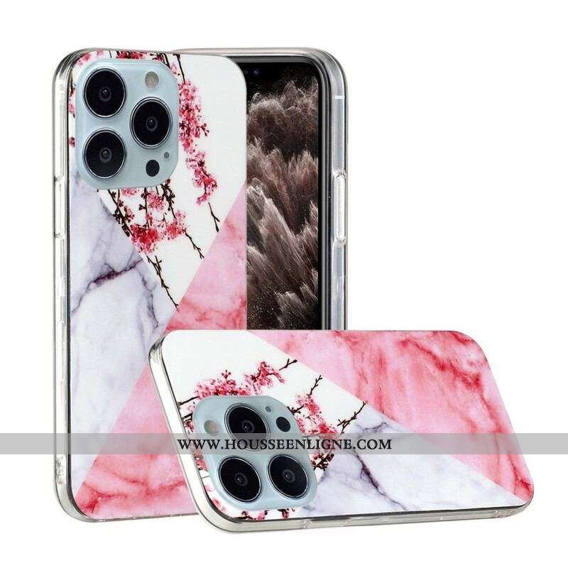 Coque iPhone 13 Pro Max Marbrée Fleurs de Prunier