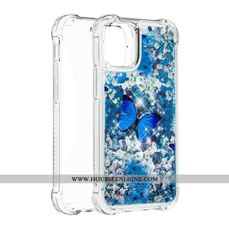 Coque iPhone 13 Pro Max Papillons Bleus Paillettes