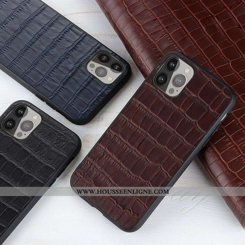 Coque iPhone 13 Pro Max Véritable Cuir Texture Crocodile