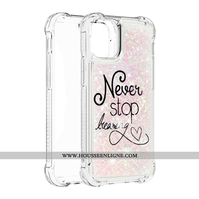 Coque iPhone 13 Pro Never Stop Dreaming Paillettes