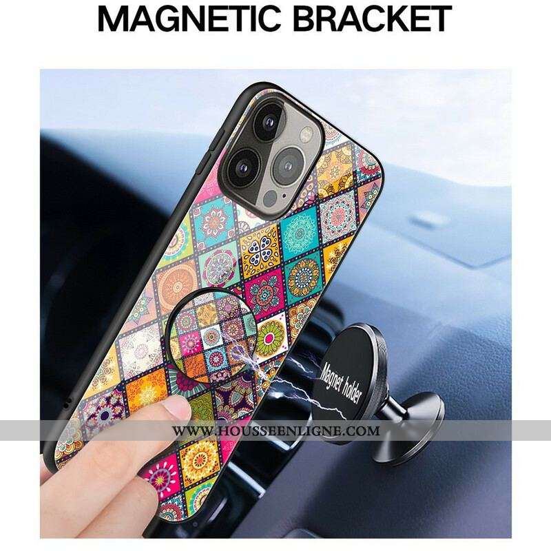 Coque iPhone 13 Pro Support Magnétique Patchwork