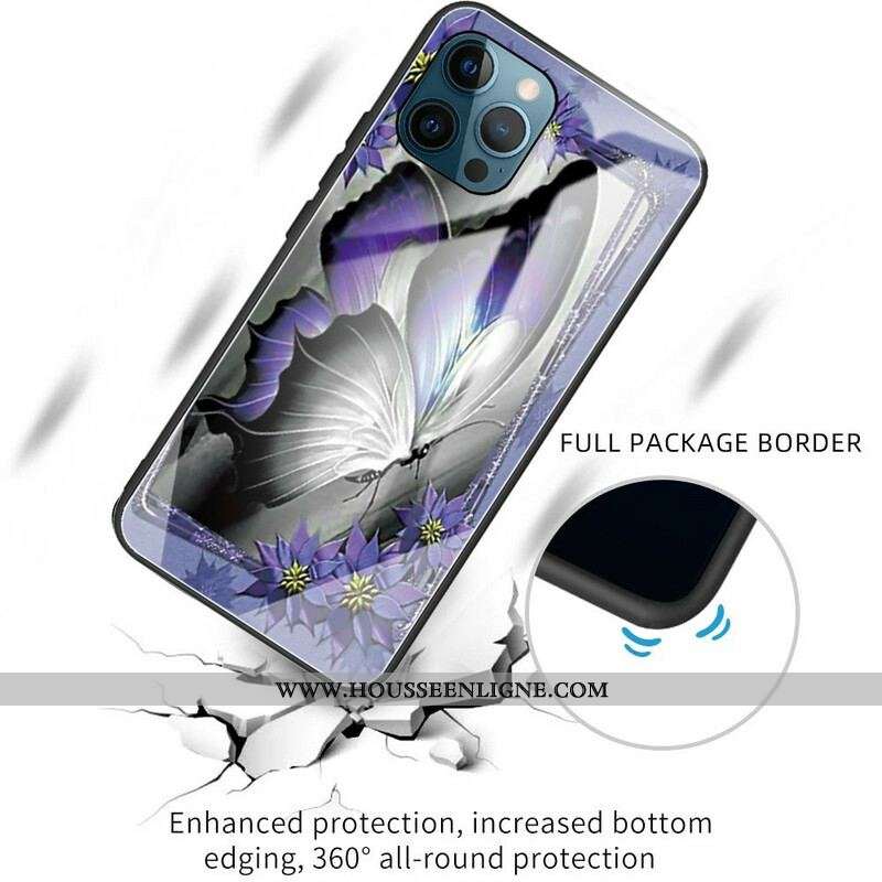 Coque iPhone 13 Pro Verre Trempé Papillon Violet