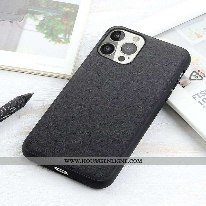 Coque iPhone 13 Pro Véritable Cuir Litchi