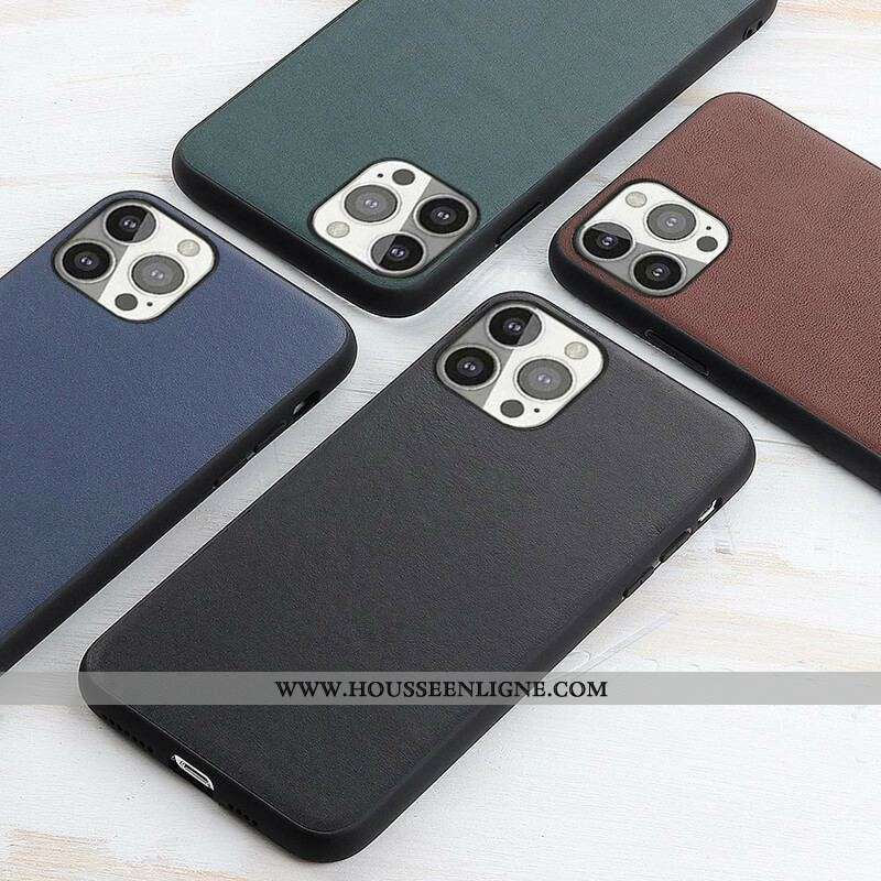 Coque iPhone 13 Pro Véritable Cuir Litchi