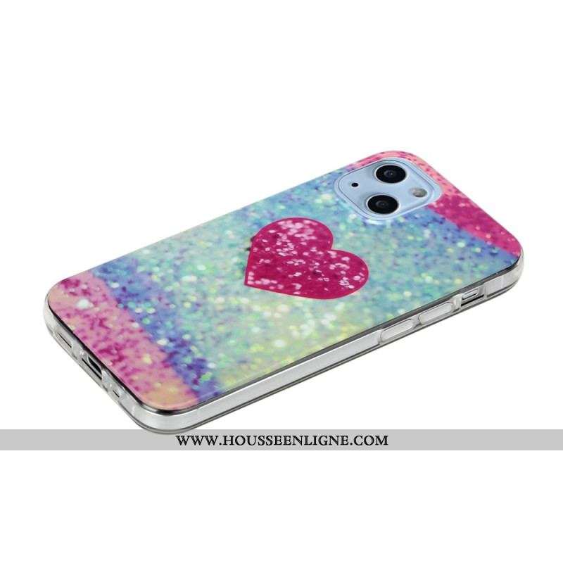 Coque iPhone 14 Coeur Paillettes