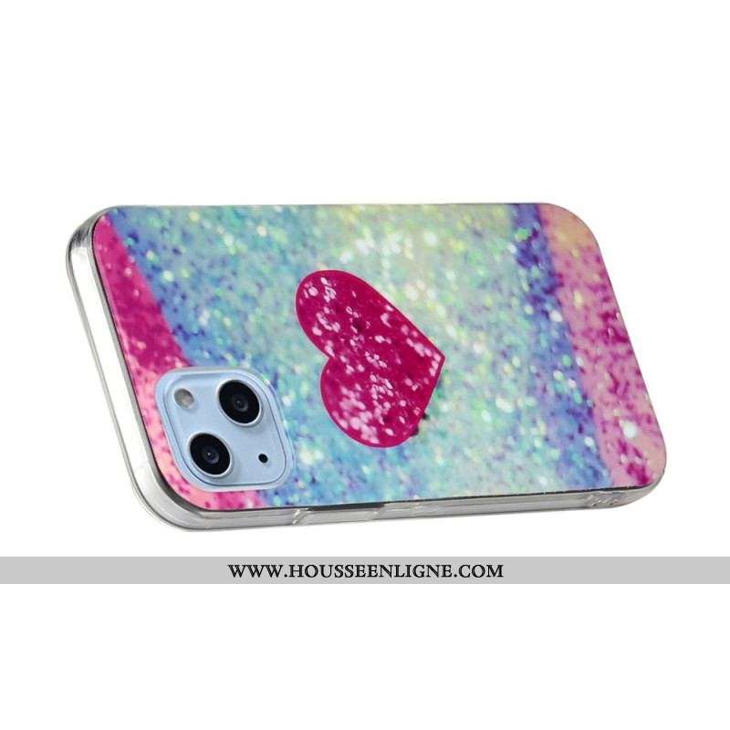 Coque iPhone 14 Coeur Paillettes