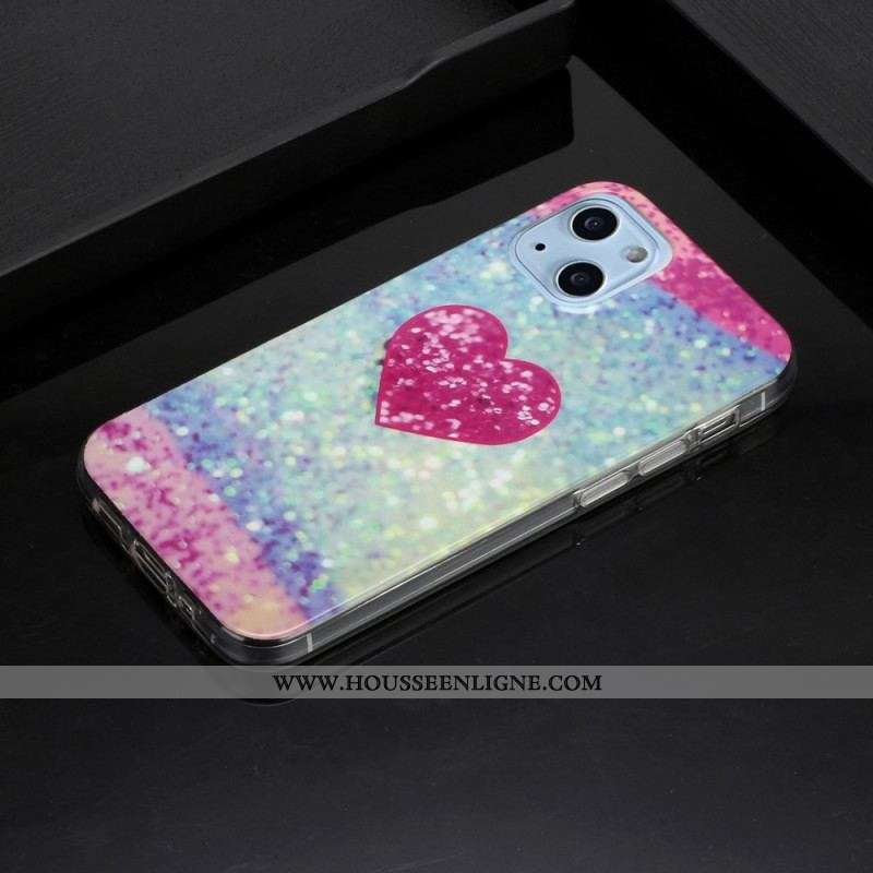 Coque iPhone 14 Coeur Paillettes