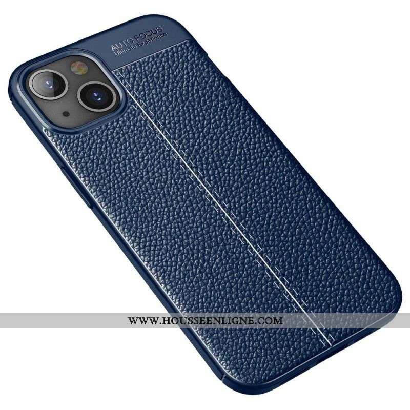 Coque iPhone 14 Effet Cuir Litchi Double Line