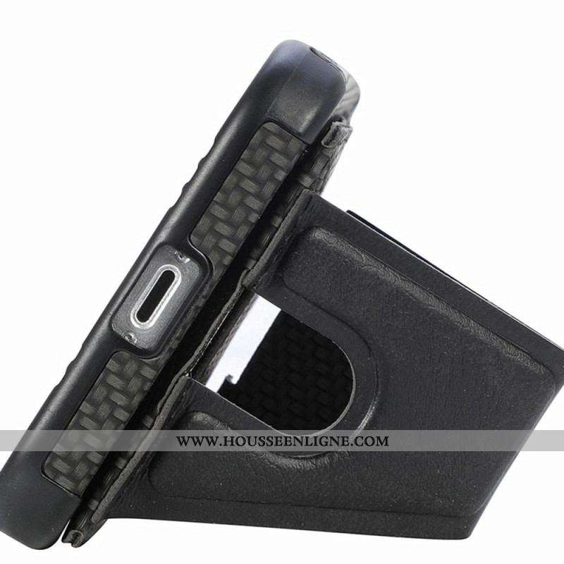 Coque iPhone 14 Fibre Carbone Porte-Cartes Support