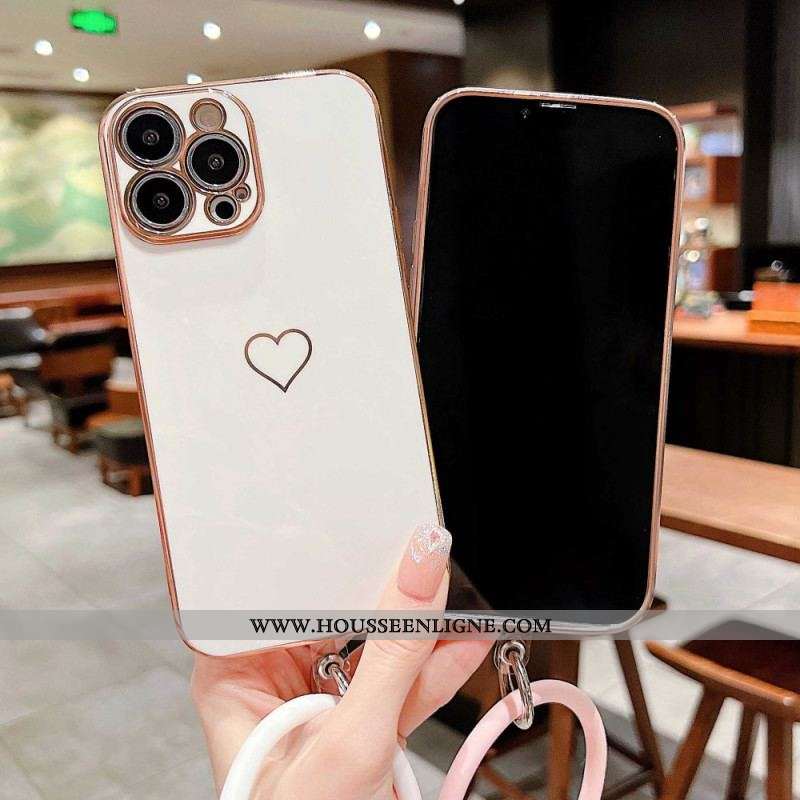 Coque iPhone 14 Plus Coeur avec Lanière Style Anneau